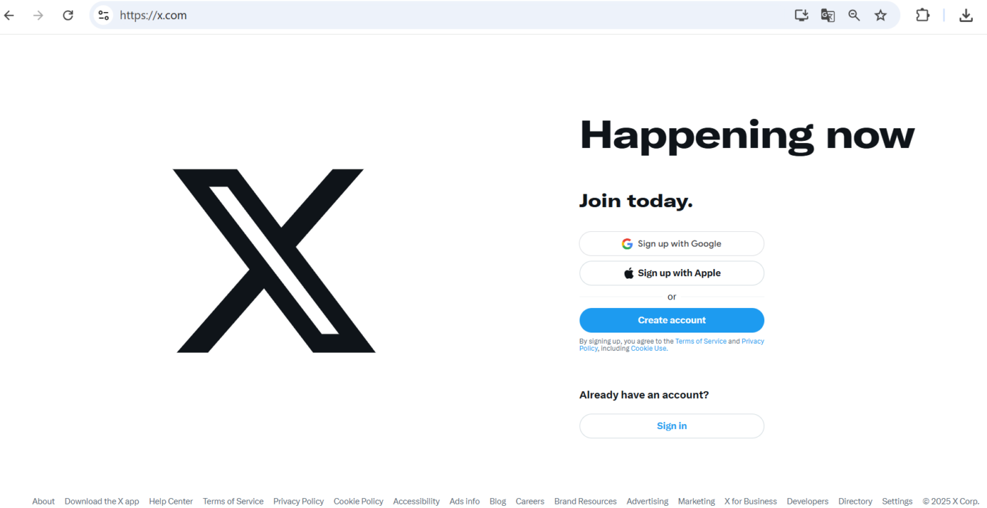 Đăng nhập website X.com